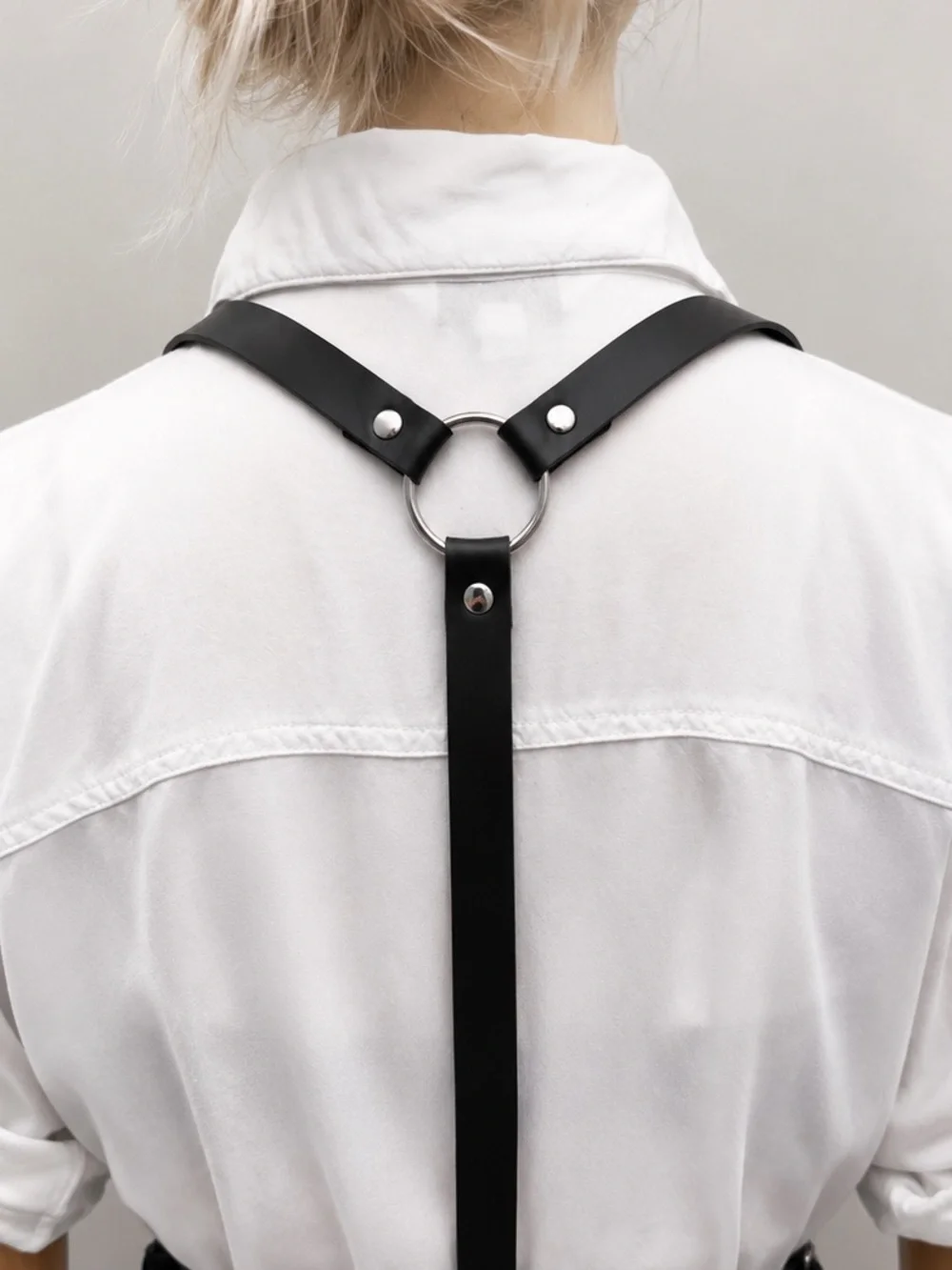 Black FauxLeather Harness Belt Body Chain Y2K Punk Adjustable Strappy Waist Belt